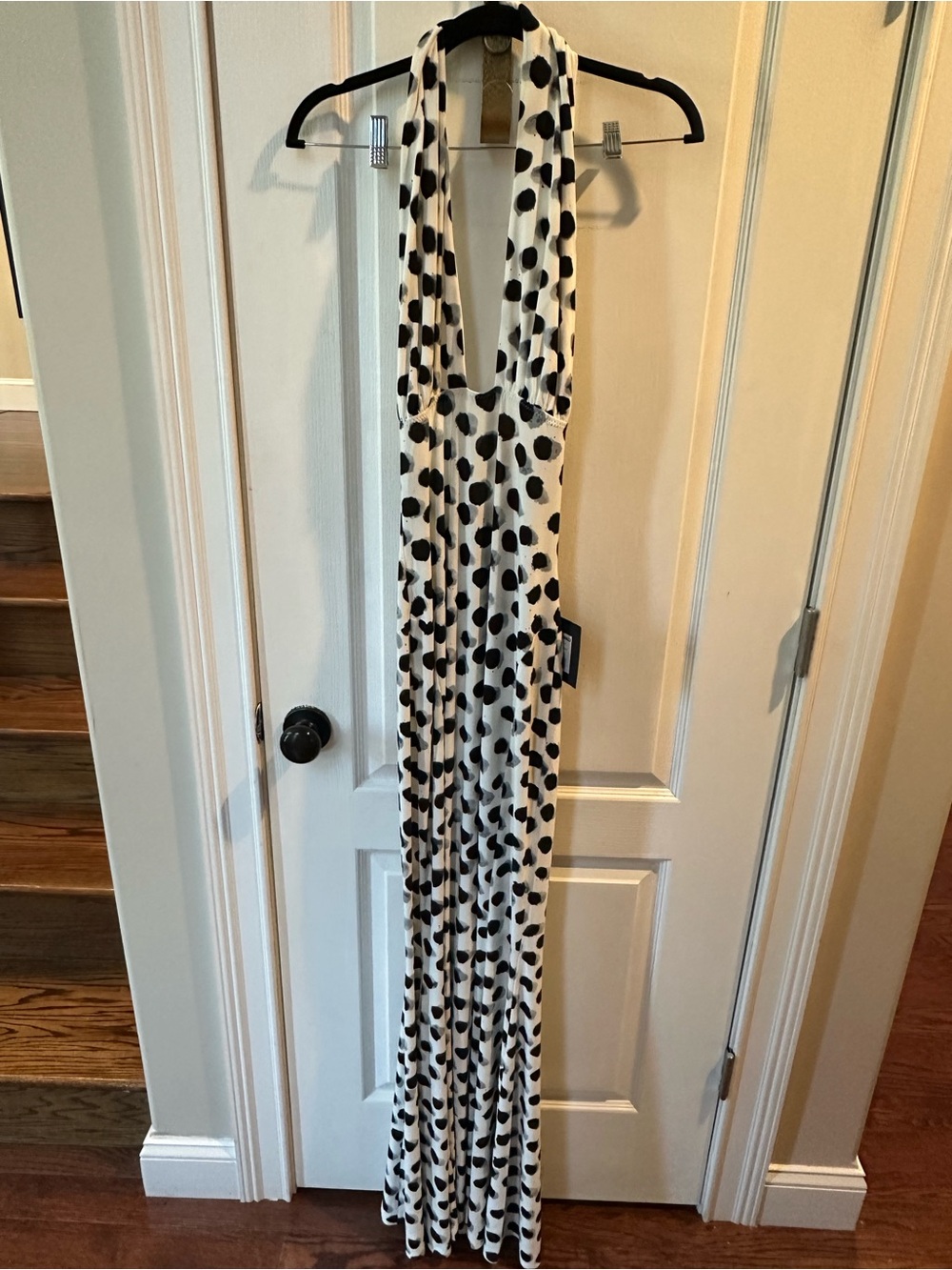 Norma Kamali Cross Halter Fishtail Gown in Paint Dots - Picture 4 of 6